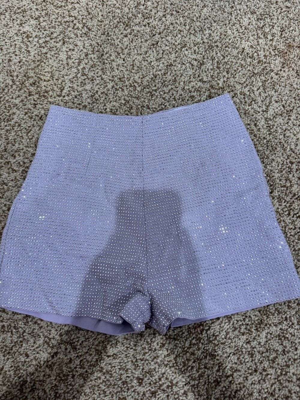 American Threads Lavender High-Waist Rhinestone Shorts